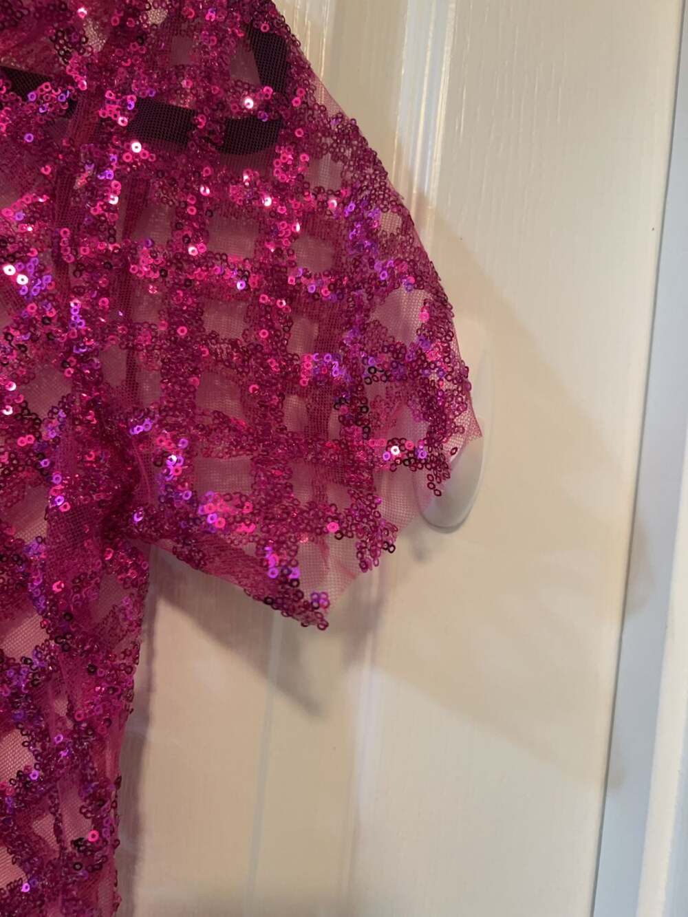 Julia By Love J Hot Pink Sequins Mesh Y2K Crop Top Small - Picture 4 of 6